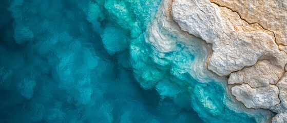 Wall Mural -  A blue-and-white body of water, viewed from above, exhibits an approaching wave