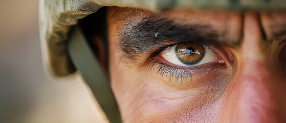  A close-up of an eye with a hat shading it from above