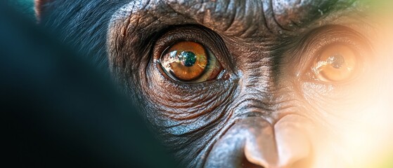  A monkey's eye with a blurred Earth in its center