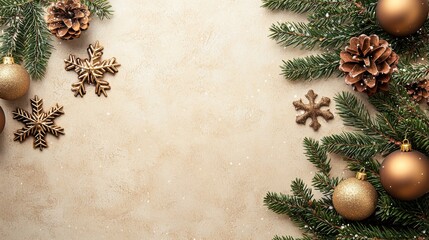 Winter-themed holiday decorations featuring sparkling ornaments and pinecones