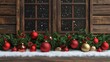 © VIK - Festive ornaments and snow decorate this decorative winter scene on a wooden backdrop