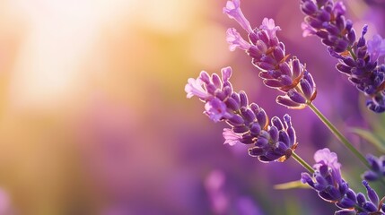 Wall Mural -  A tight shot of lavender blooms with a softly blurred foreground of more lavender flowers