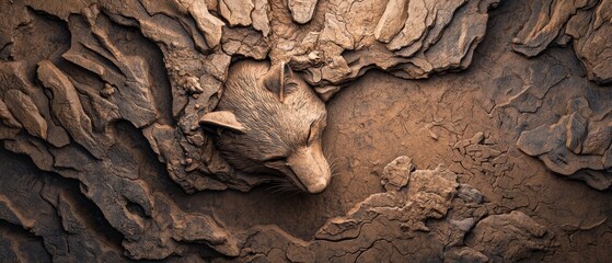 Wall Mural -  A small animal pokes its head from a rock wall crack