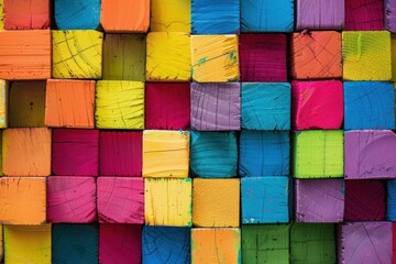 Poster - Colorful wooden blocks forming a beautiful textured background