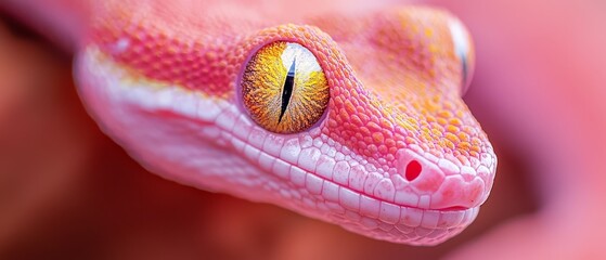 Wall Mural -  Close-up of a lizard's eye with intricate pink and yellow patterns adorning its body and head