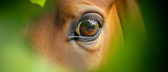 Sticker -  A tight shot of a horse's eye mirroring a tree in its depths