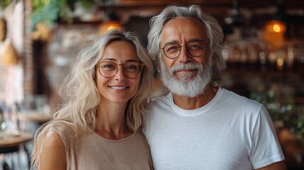 Wall Mural - A mature couple smiles for the camera.