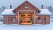 © Adnan saheem - A historic brick fire station in a snow-covered town, its doors open to reveal a warm, inviting interior ready to serve the community at a moment's notice