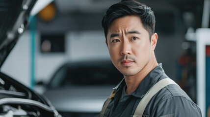 Canvas Print - A man with a mustache stands in front of a car