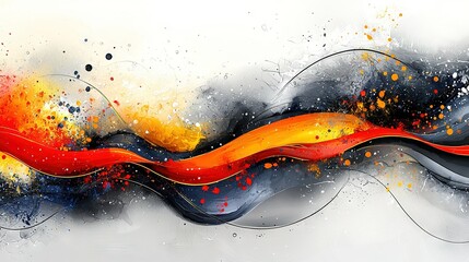   Red, yellow, and black wave painting with splashes