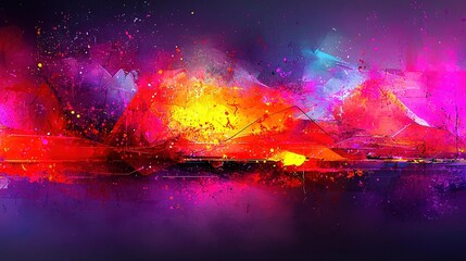 Wall Mural -   Vibrant abstract depiction of a boat on water with a purple sky backdrop and vivid hues of red, yellow, and blue in the foreground