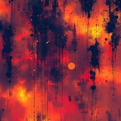 Poster - Vibrant hues of orange and black blend together with intricate lines and dots, creating an abstract representation that evokes emotion and movement in a striking manner.