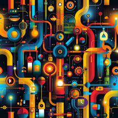 Poster - The artwork showcases a dynamic arrangement of colorful lines and shapes, creating an intricate network of patterns and lights
