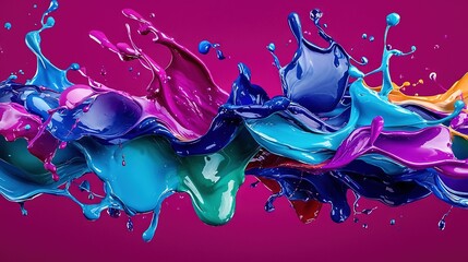 Poster -   A multicolored liquid splashes on a purple-pink background