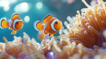 Poster - Clownfish Swimming in Coral Reef