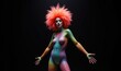 © Makaron - A vibrant and dynamic performer showcases colorful body art, embodying creativity and artistic expression against a dark background.