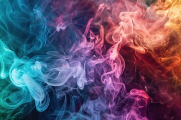 Poster - Abstract image of colorful smoke forming flowing shapes against a dark background