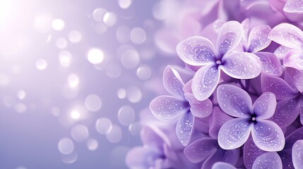 Wall Mural -   A close-up of a group of flowers with droplets of water on their petals and a blurry background