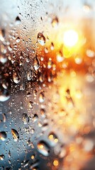 Wall Mural -   Raindrops glistening on car windshield with sunlight shining brightly behind them