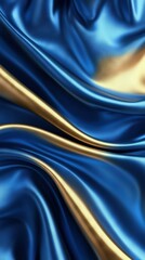 Wall Mural -   A detailed image of a blue and gold fabric with numerous folds in its center