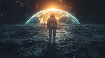 Wall Mural - Astronaut on the moon with Earth in the background.