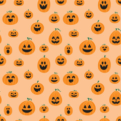 Wall Mural - Halloween background. Seamless texture with cute pumpkins. Vector illustration