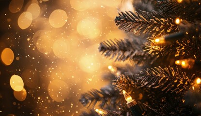 Poster - Sparkling Christmas tree adorned with golden ornaments and lights during a festive celebration