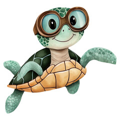 Cute turtle wearing glasses, white isolate background