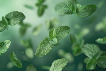 Poster - A group of green leaves suspended in mid-air