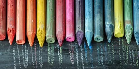 Sticker - A set of colorful pencils arranged neatly on the desk, ideal for school or art projects