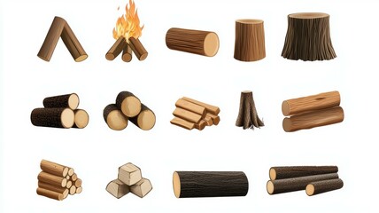 A collection of wood logs and logs with fire on top