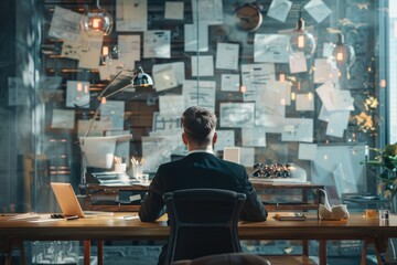 Canvas Print - A person sitting at a desk with a laptop, possibly doing work or studying