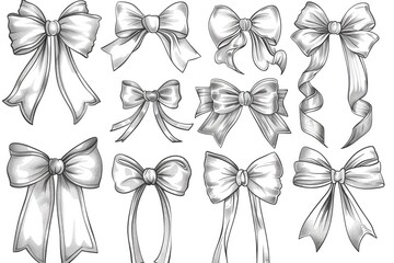 Poster - A set of variously designed bows drawn with pencil