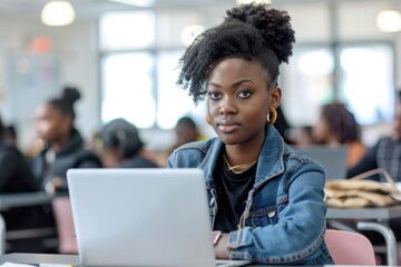Poster - A person sits in front of a laptop with a focused expression, possibly working or studying