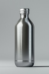 Poster - A single metal bottle placed on a table, ideal for use in still life photography or as a prop