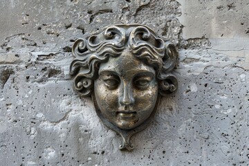Poster - A classic sculpture of a woman's face adorns the wall, simple yet elegant