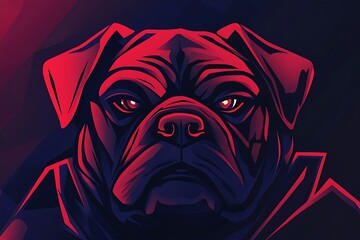 Wall Mural - Cool Pug Dog Portrait in Red and Blue Neon Lights