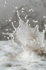 Poster - A close-up view of a splash of milk on a white surface