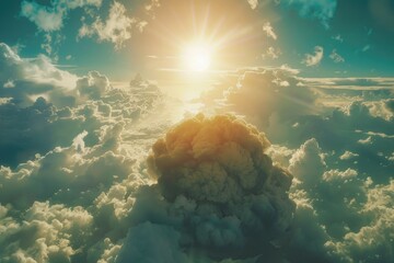 Aufkleber - A bright sun shining above a cloudy sky, ideal for use in travel or outdoor-themed projects