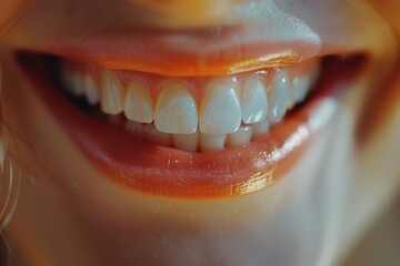 Sticker - A close-up shot of a person's mouth showing a missing tooth, suitable for use in healthcare or education contexts