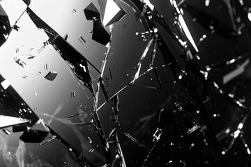 Aufkleber - A close-up image of broken glass with jagged edges and fragmented pieces
