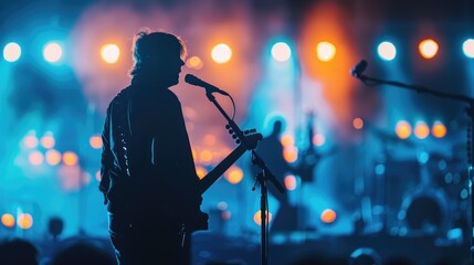 Poster - A musician performing live with an acoustic guitar, suitable for music event or artist profile