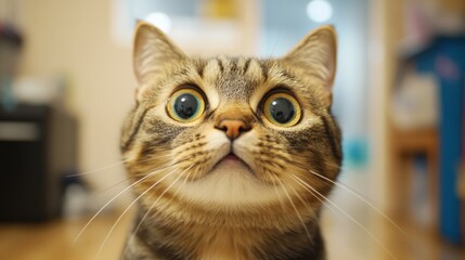 Wall Mural - Close-up Portrait of a Tabby Cat with Wide Eyes