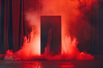 Poster - A person stands in front of a door with smoke emerging from it