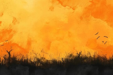 Poster - A peaceful scene of a sunset with birds flying in the sky