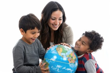 Poster - A family of three holds a globe, symbolizing their love for exploration and travel