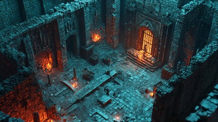 Treacherous Twists: Sinister 3D Render of a Dungeon Filled with Traps and Dark Magic Artifacts