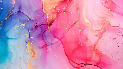 Elegant marble ink background blending vibrant pinks, blues, and gold accents in artistic design