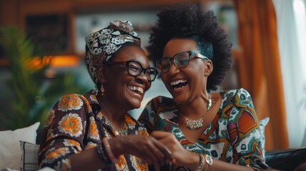 Canvas Print - Two women sitting together on a couch