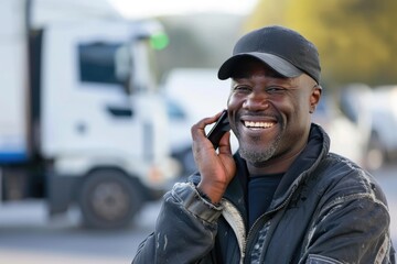 Aufkleber - A person smiling while speaking on their mobile phone